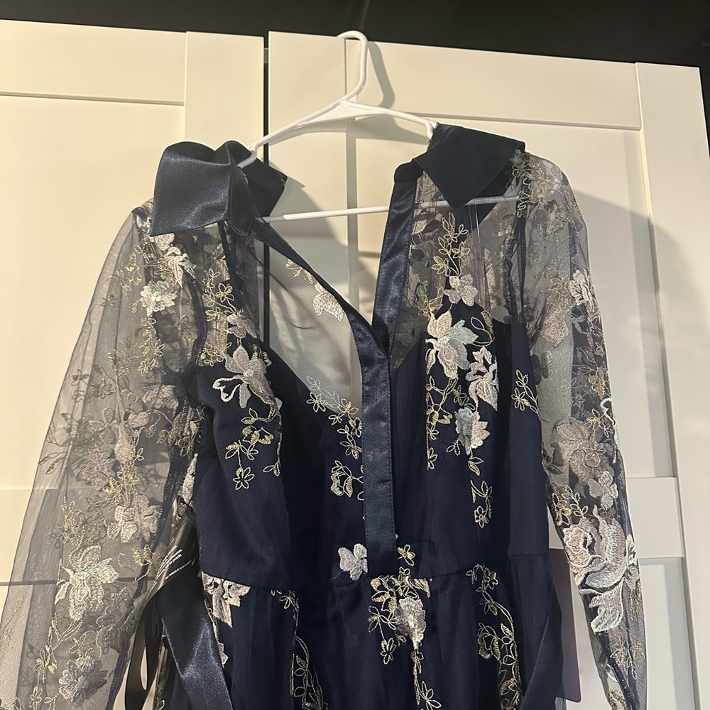 JS Collections Navy Floral Embroidered Dress